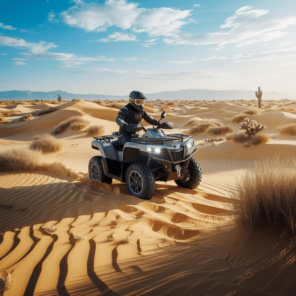 vivez une expérience inoubliable avec notre aventure en quad à travers le désert. explorez des paysages époustouflants, ressentez l'adrénaline lors de balades palpitantes et découvrez la beauté sauvage du désert. rejoignez-nous pour une journée d'aventure et de sensations fortes!