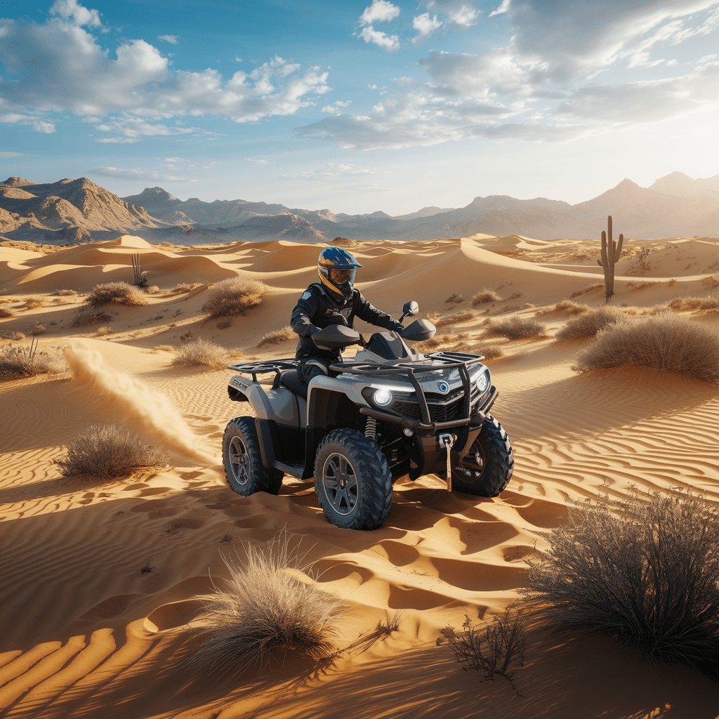 découvrez l'excitation d'une aventure en quad à travers les paysages majestueux du désert. ressentez l'adrénaline alors que vous traversez les dunes dorées, explorez des horizons infinis et vivez une expérience inoubliable au cœur de la nature.