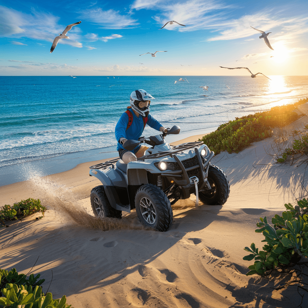 découvrez des aventures inoubliables en quad sur la plage, où l'adrénaline rencontre la beauté naturelle. parfait pour les amateurs de sensations fortes, vous pourrez explorer des paysages côtiers époustouflants tout en profitant des joies de la vitesse et des virages. réservez dès maintenant votre expérience unique dans un cadre paradisiaque!